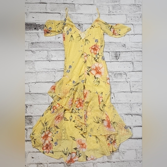 Le Chateau Yellow Floral Midi Dress - Picture 5 of 8